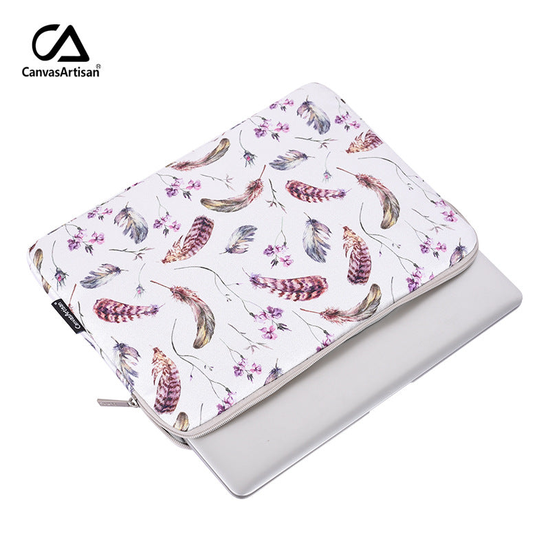 Feather Floral Laptop Sleeve – Shock-Resistant Polyester Case for MacBook & More