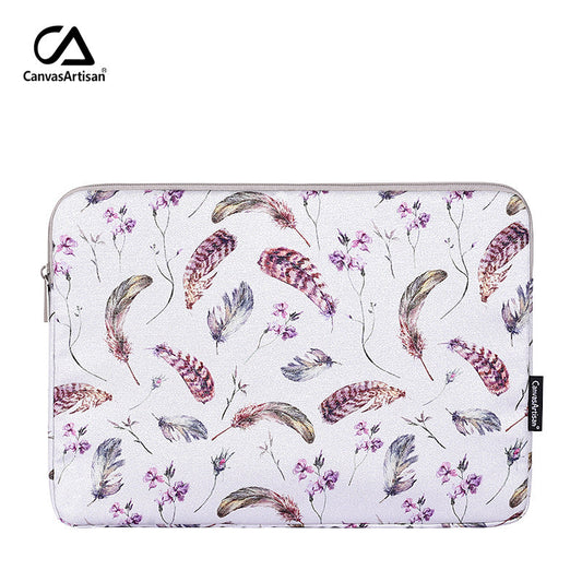 Feather Floral Laptop Sleeve – Shock-Resistant Polyester Case for MacBook & More