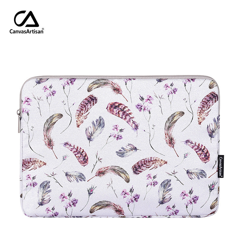 Feather Floral Laptop Sleeve – Shock-Resistant Polyester Case for MacBook & More
