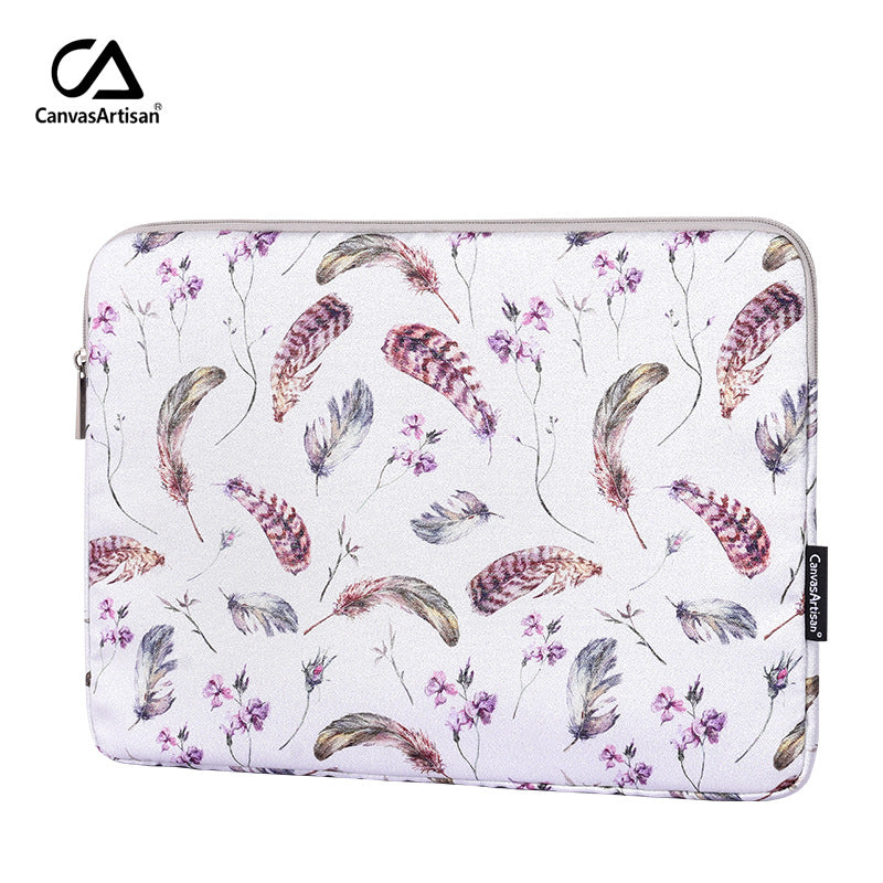 Feather Floral Laptop Sleeve – Shock-Resistant Polyester Case for MacBook & More
