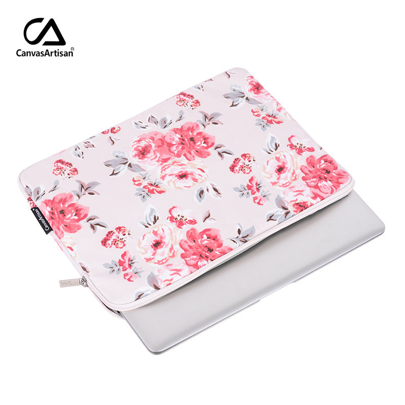 Pink Floral Polyester Laptop Sleeve – Shock-Resistant Case with Zipper & Soft Lining