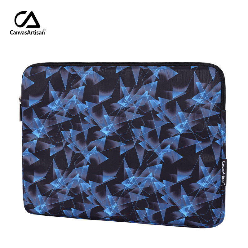 Blue Geometric Laptop Sleeve – Waterproof & Shock-Resistant Polyester Case for 11–15 Inch Devices