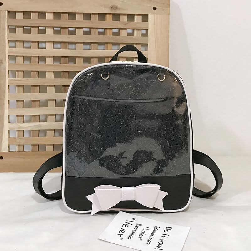 Korean Style Transparent Women's Backpack with Bow - Stylish School Bag