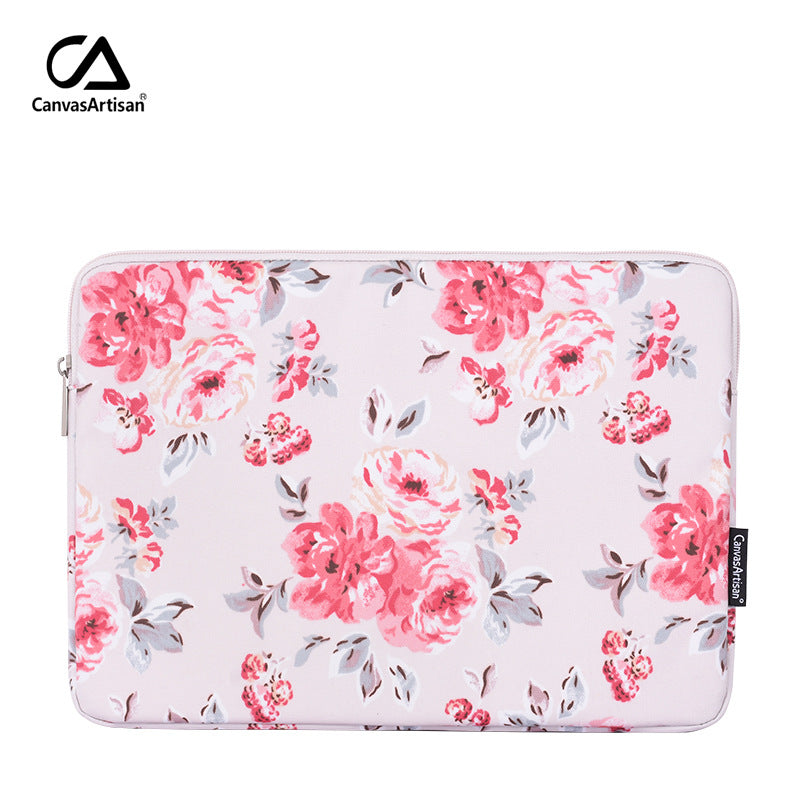 Pink Floral Polyester Laptop Sleeve – Shock-Resistant Case with Zipper & Soft Lining