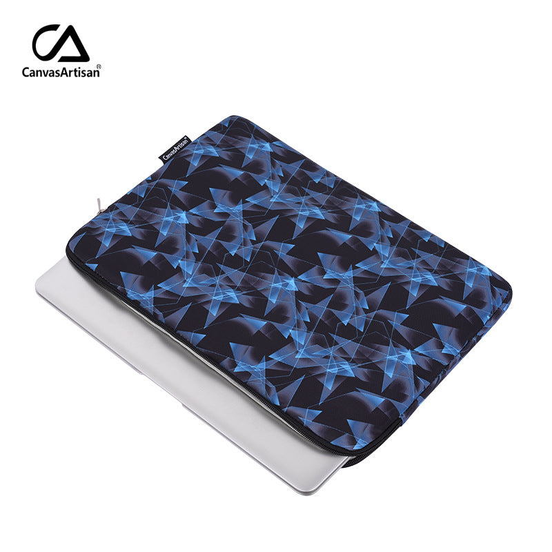 Blue Geometric Laptop Sleeve – Waterproof & Shock-Resistant Polyester Case for 11–15 Inch Devices