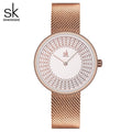 SK Women’s Quartz Watch – Rhinestone Dial, Stainless Steel Mesh Band, 30M Waterproof