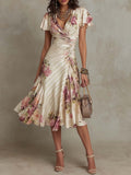Elegant Vintage Floral Chiffon Midi Dress