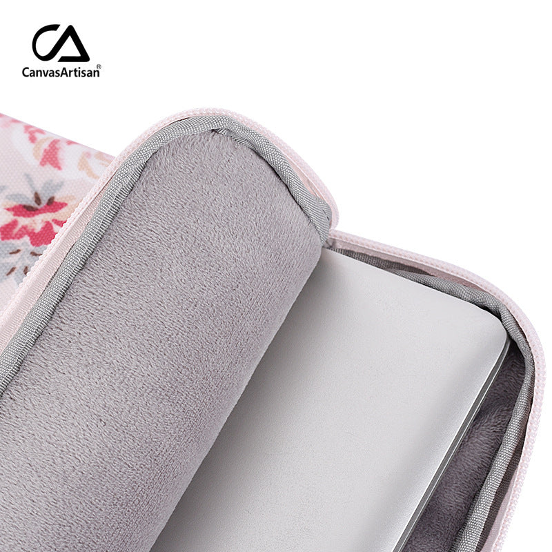 Pink Floral Polyester Laptop Sleeve – Shock-Resistant Case with Zipper & Soft Lining