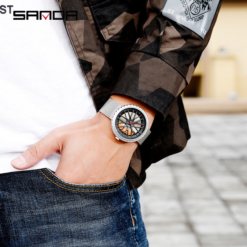 Sanda Men's Quartz Watch – Mesh Strap, Waterproof Casual Business Timepiece