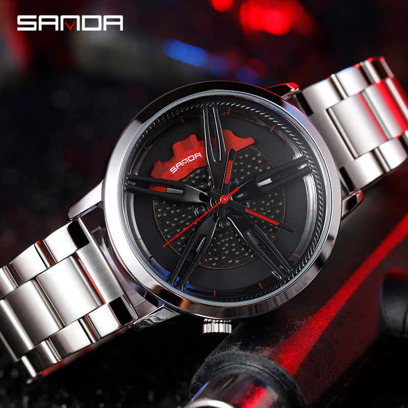 Sanda Men's Quartz Watch – Sports Car Series, Steel Band, Waterproof Stylish Timepiece