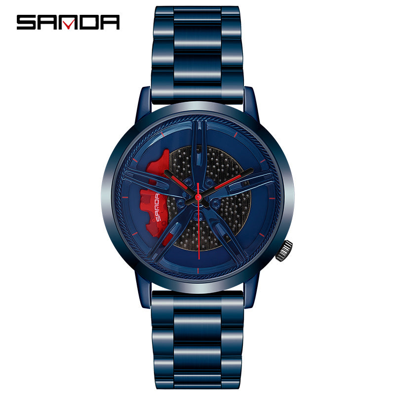 Sanda Men's Quartz Watch – Sports Car Series, Steel Band, Waterproof Stylish Timepiece