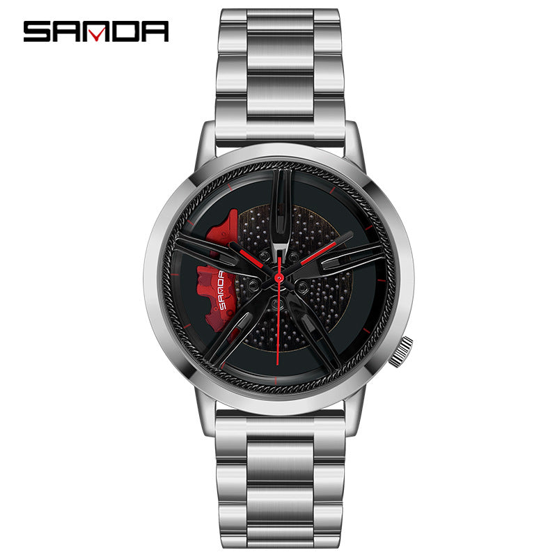 Sanda Men's Quartz Watch – Sports Car Series, Steel Band, Waterproof Stylish Timepiece