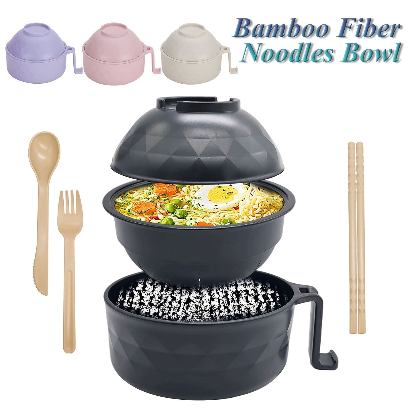 Microwave Ramen Bowl Set – Instant Noodles Cooker with Chopsticks