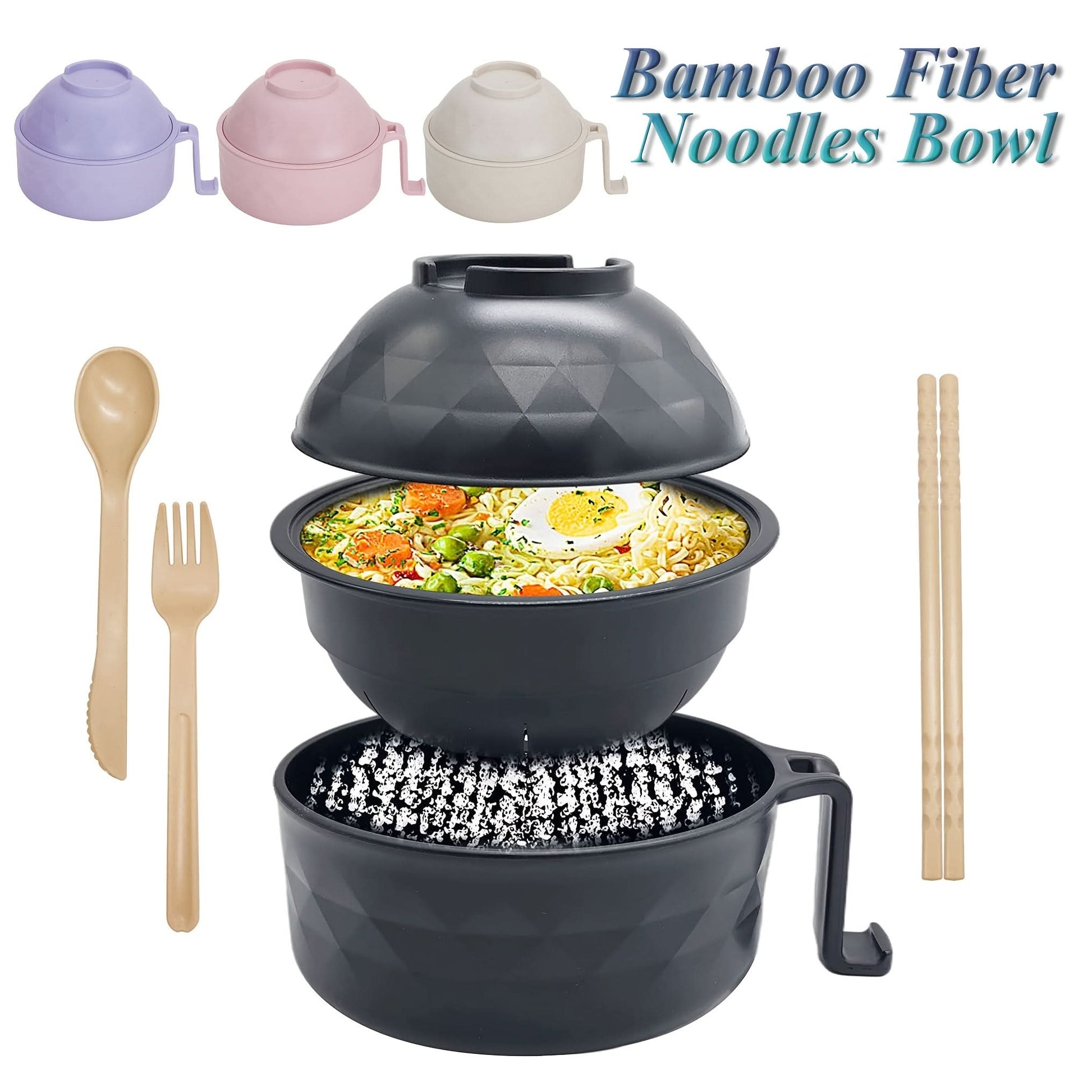 Microwave Ramen Bowl Set – Instant Noodles Cooker with Chopsticks