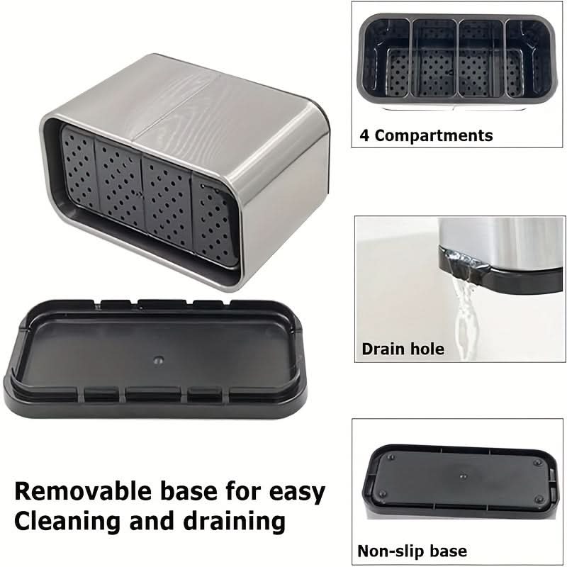4-Compartment Stainless Steel Utensil Organizer