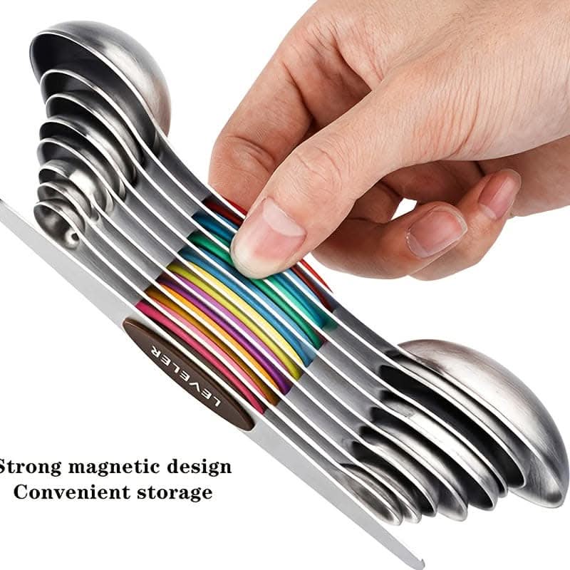 9pcs Stainless Steel Magnetic Measuring Spoons - Dual Sided