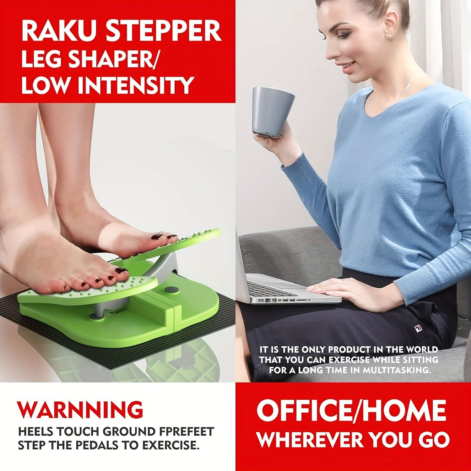 2-in-1 Compact Exercise Stepper & Stretcher – Soft Pedal Total Body Workout Machine