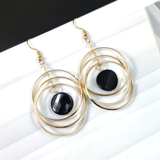 Gold Tassel Hoop Earrings – Alloy Geometric Jewelry for Women