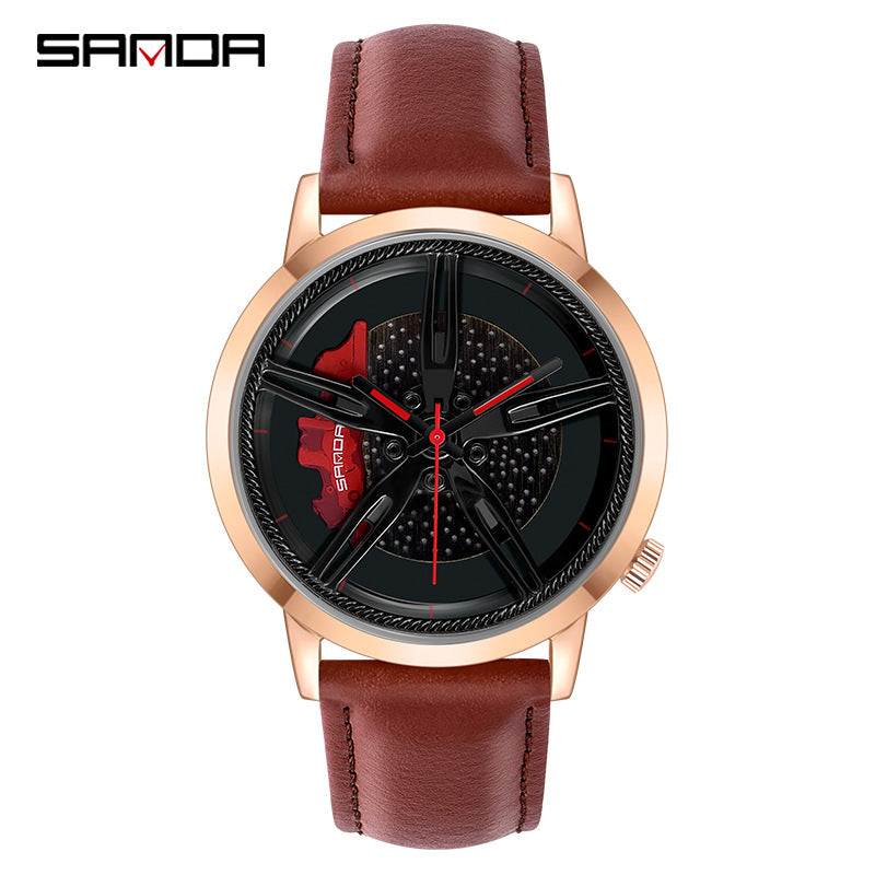 Sanda Casual Men's Quartz Watch – Waterproof Creative Design with Leather Strap