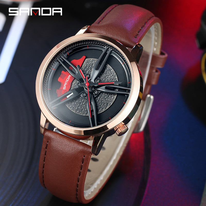Sanda Casual Men's Quartz Watch – Waterproof Creative Design with Leather Strap