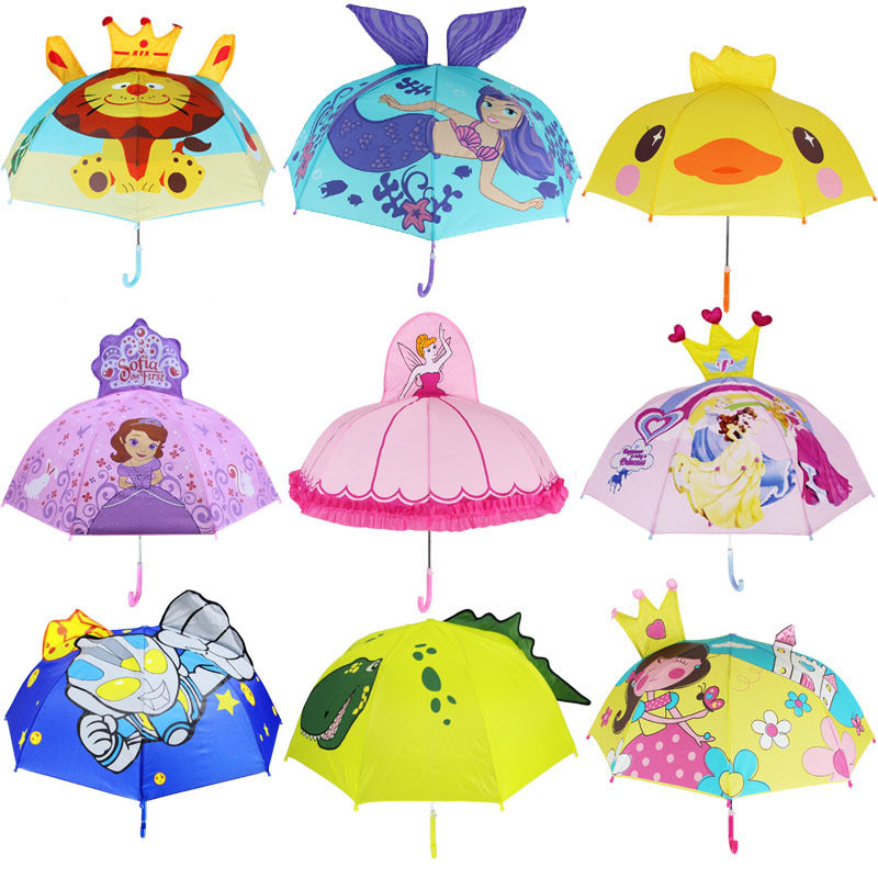 Kids Cartoon Umbrella with 3D Ears – Ultra-Light Fiberglass, Ages 2–7