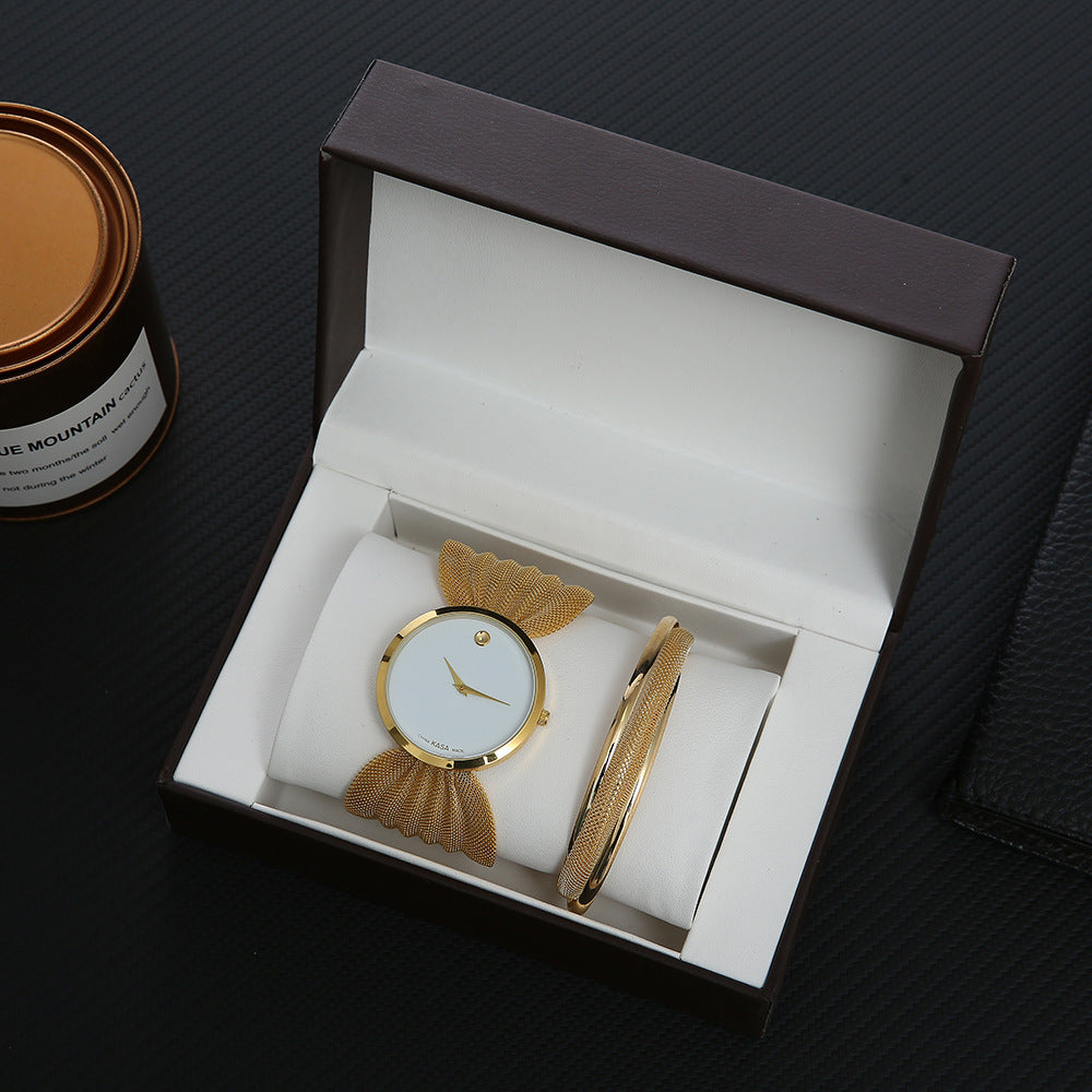 Women's Quartz Watch & Bracelet Gift Set – Fashion Mesh Strap, World Time Display