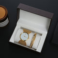 Women's Quartz Watch & Bracelet Gift Set – Fashion Mesh Strap, World Time Display