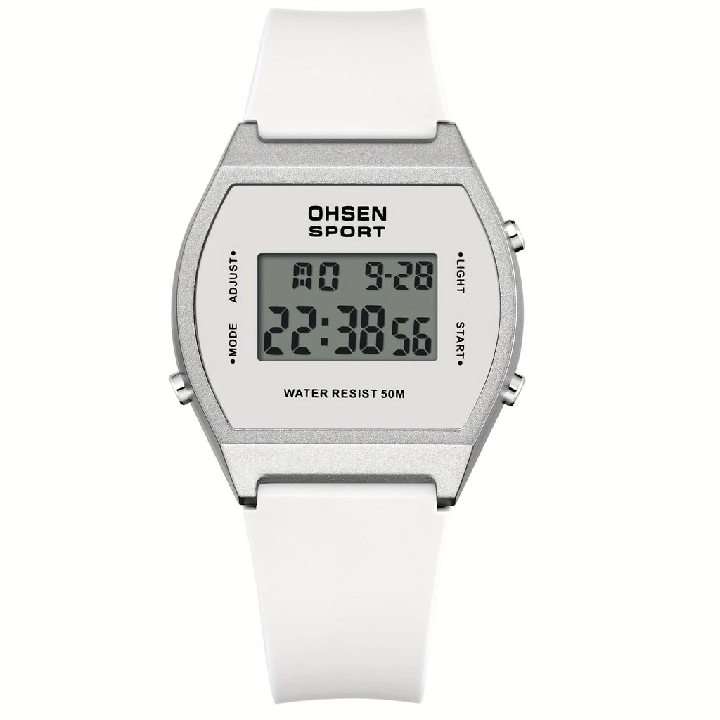 Women’s Digital Sports Watch – Luminous Display, Square Zinc Alloy Case, Silicone Strap