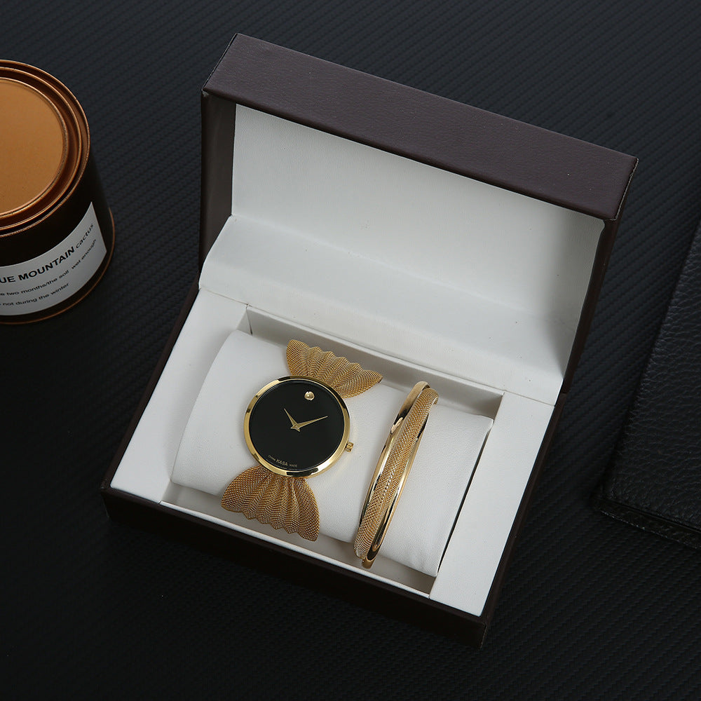 Women's Quartz Watch & Bracelet Gift Set – Fashion Mesh Strap, World Time Display