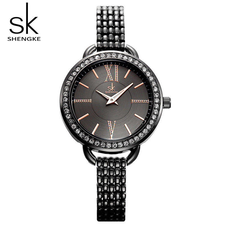 SK Women’s Quartz Watch – European Style Diamond Accent Waterproof Wristwatch