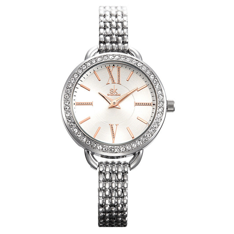 SK Women’s Quartz Watch – European Style Diamond Accent Waterproof Wristwatch