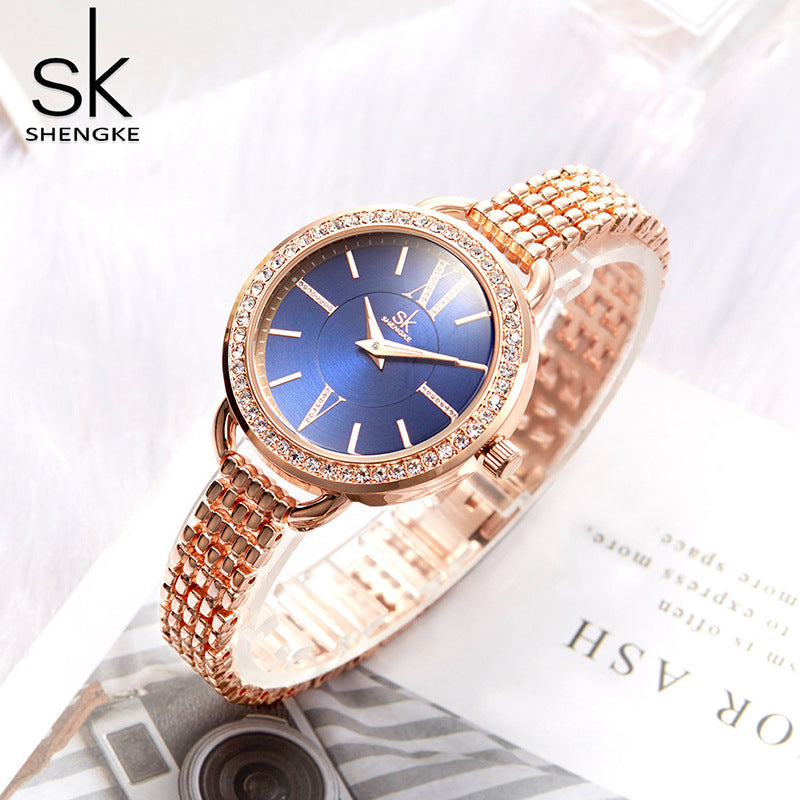 SK Women’s Quartz Watch – European Style Diamond Accent Waterproof Wristwatch