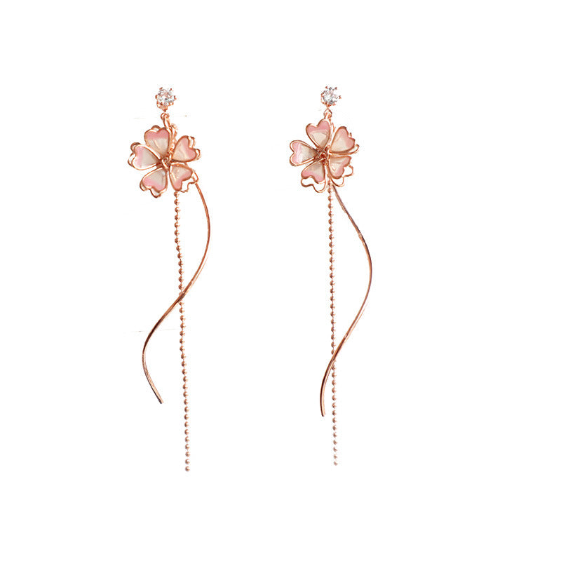 Sakura Tassel Earrings – Pastoral Floral Clip-On Jewelry