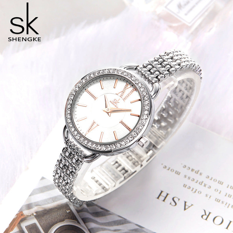 SK Women’s Quartz Watch – European Style Diamond Accent Waterproof Wristwatch