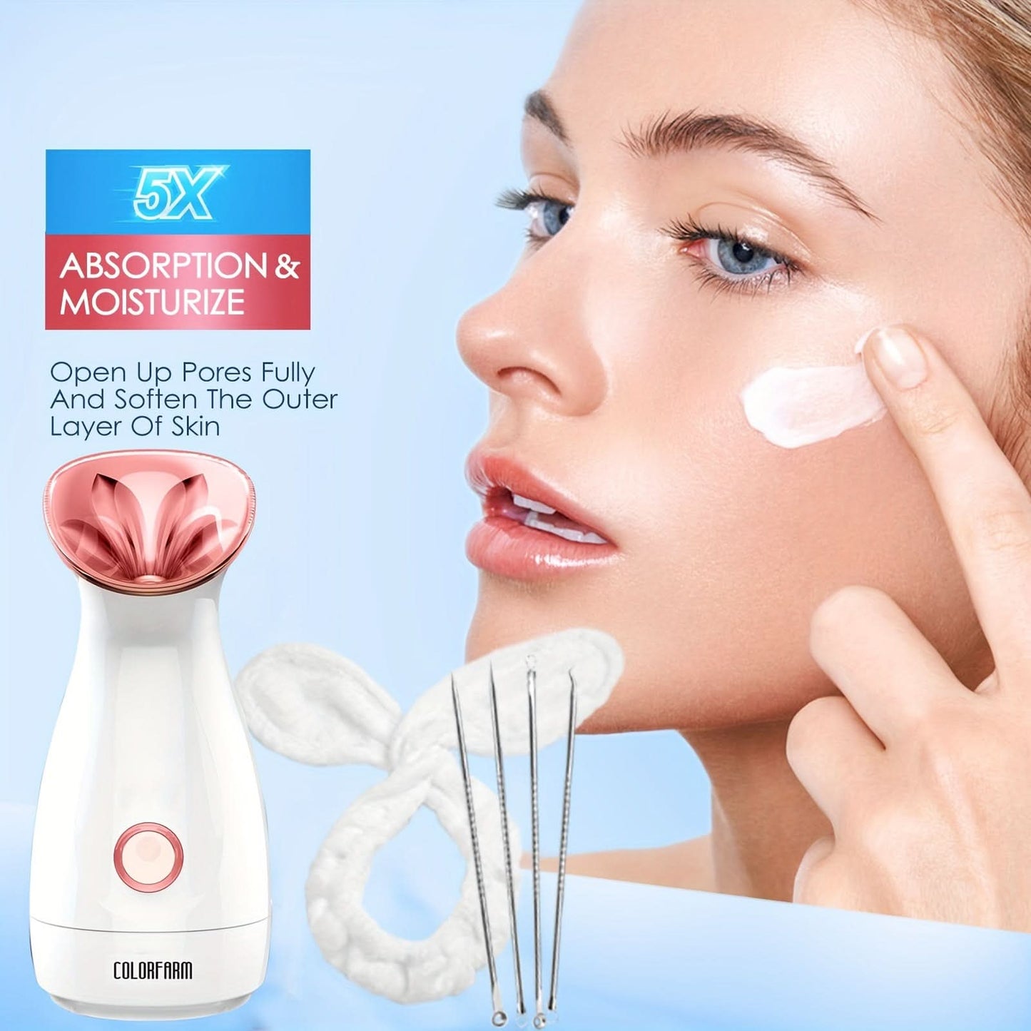 Nano Ionic Facial Steamer for Women – Home Spa Kit with Acne Tools & Headband