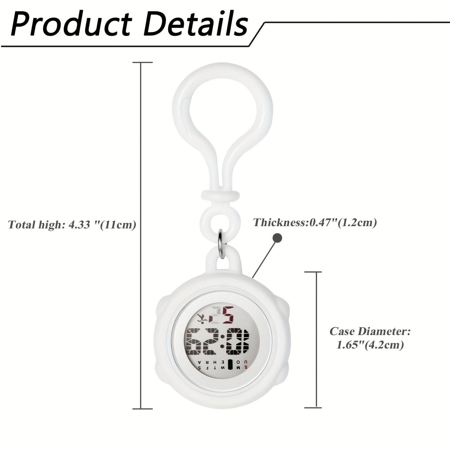 Digital Clip-On Watch with Silicone Cover & Carabiner - Fob Watch for Nurses