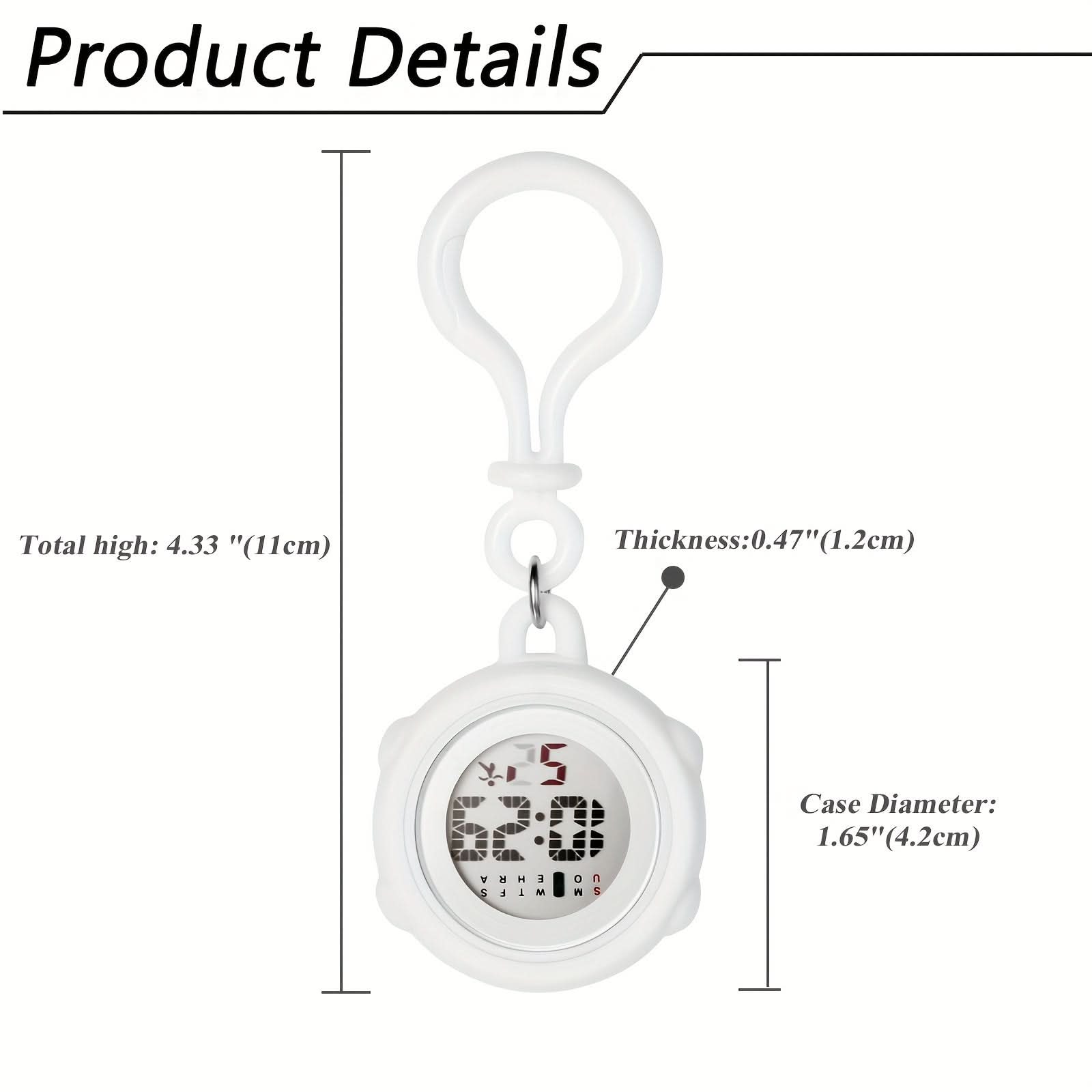Digital Clip-On Watch with Silicone Cover & Carabiner - Fob Watch for Nurses