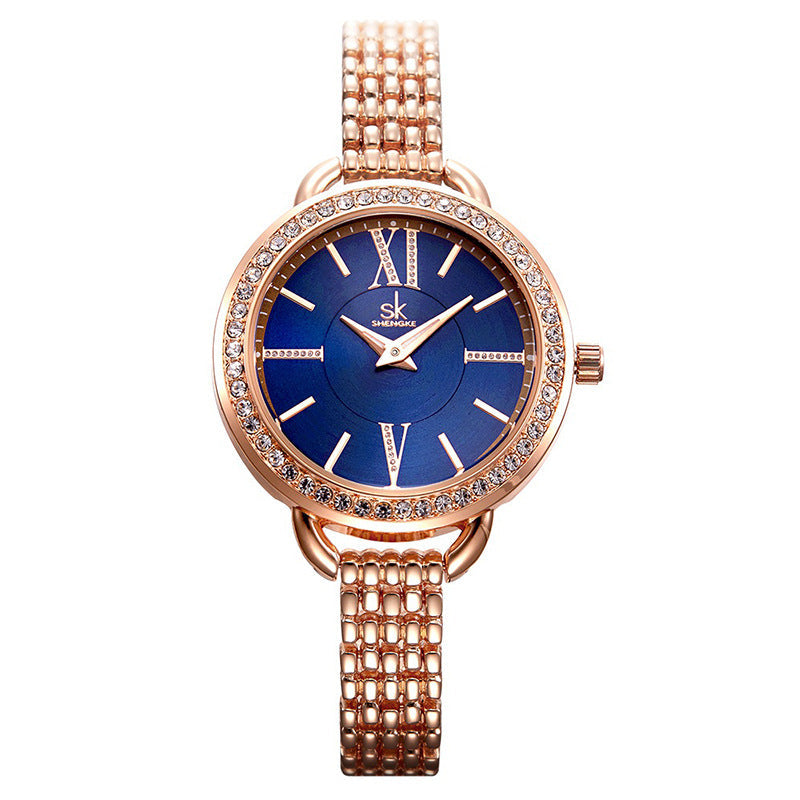 SK Women’s Quartz Watch – European Style Diamond Accent Waterproof Wristwatch
