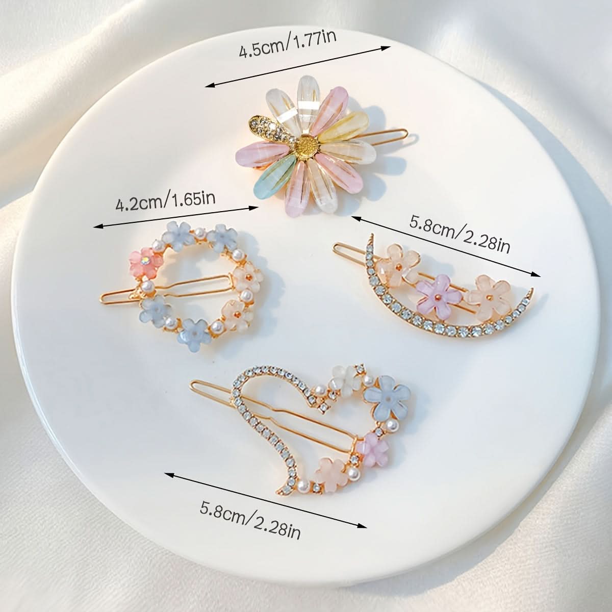 Sparkling Flower Rhinestone Hairpins - Glamorous Hair Accessories (Set of 4 pcs.)