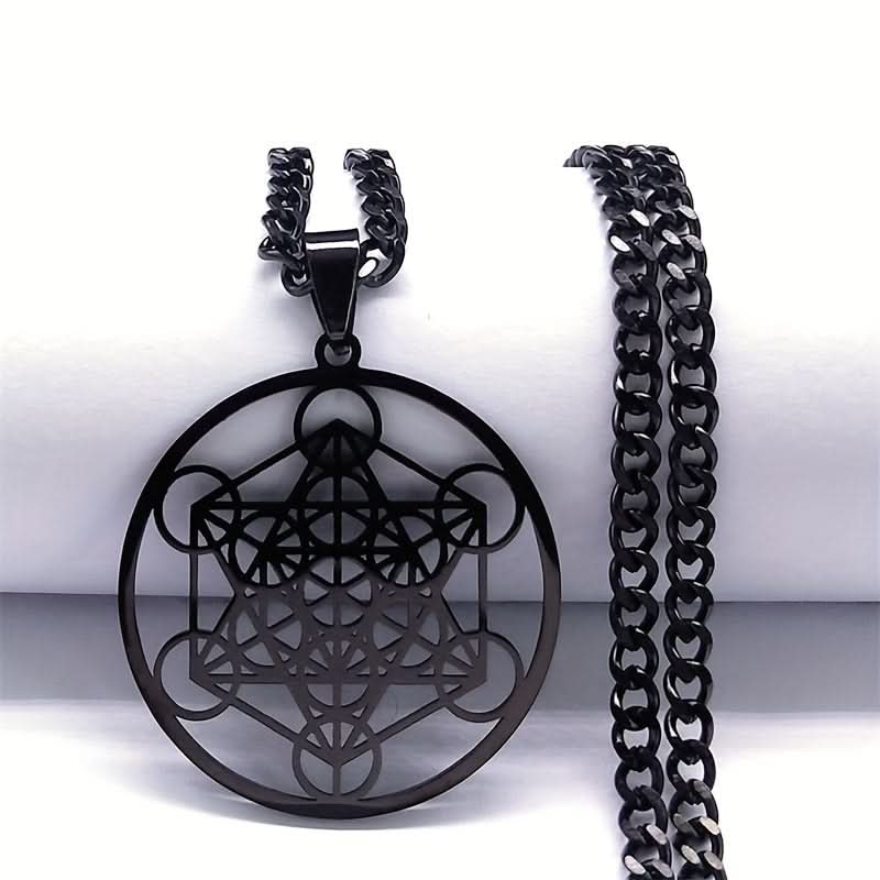 Stainless Steel Metatron’s Cube Pendant – Sacred Geometry Chakra Necklace