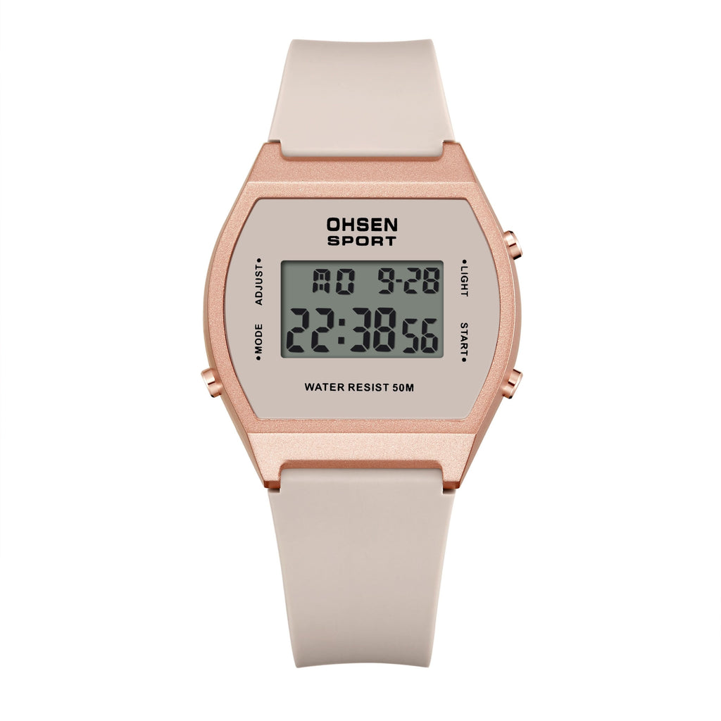Women’s Digital Sports Watch – Luminous Display, Square Zinc Alloy Case, Silicone Strap