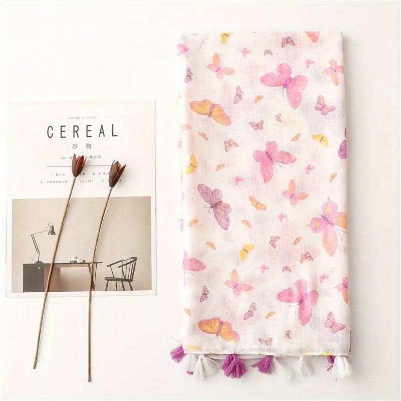 Pink Butterfly Print Scarf for Women
