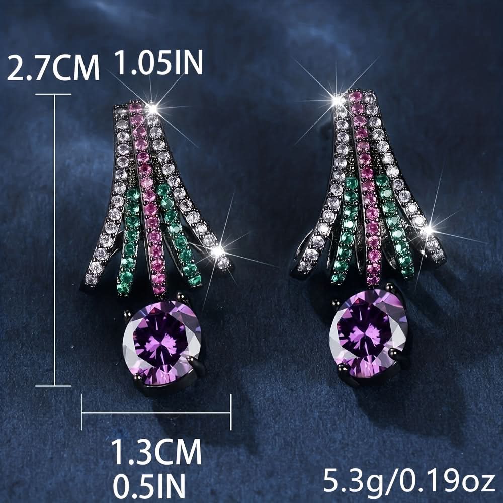 Purple Zircon Long Dangle Wedding Earrings