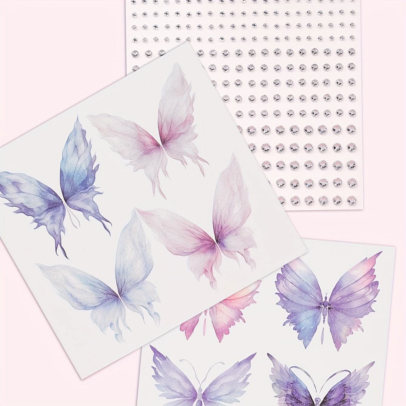 3pc Purple Butterfly Glitter Tattoo Stickers –  3D Diamond Face Decoration Set