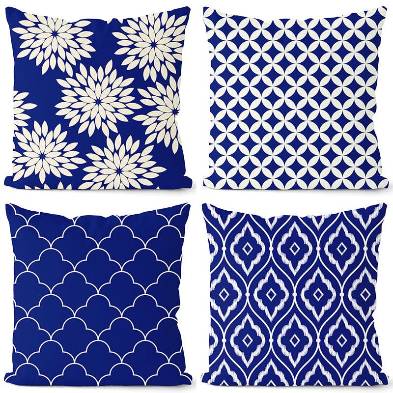 Royal Blue Geometric Pillow Cover