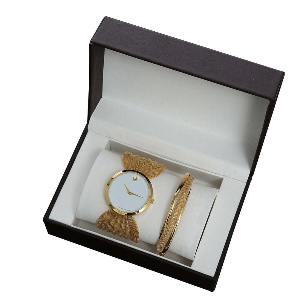 Women's Quartz Watch & Bracelet Gift Set – Fashion Mesh Strap, World Time Display
