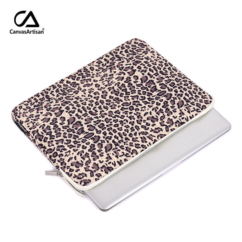 Beige & Pink Leopard Print Waterproof Laptop Sleeve – Protective Case for 11–15"