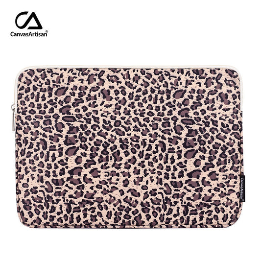 Beige & Pink Leopard Print Waterproof Laptop Sleeve – Protective Case for 11–15"