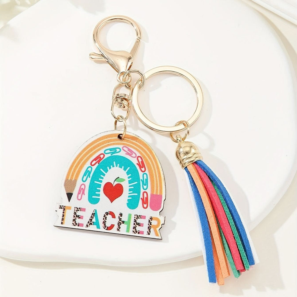 Vibrant Wooden Rainbow Tassel Keychain – Gift & Accessory