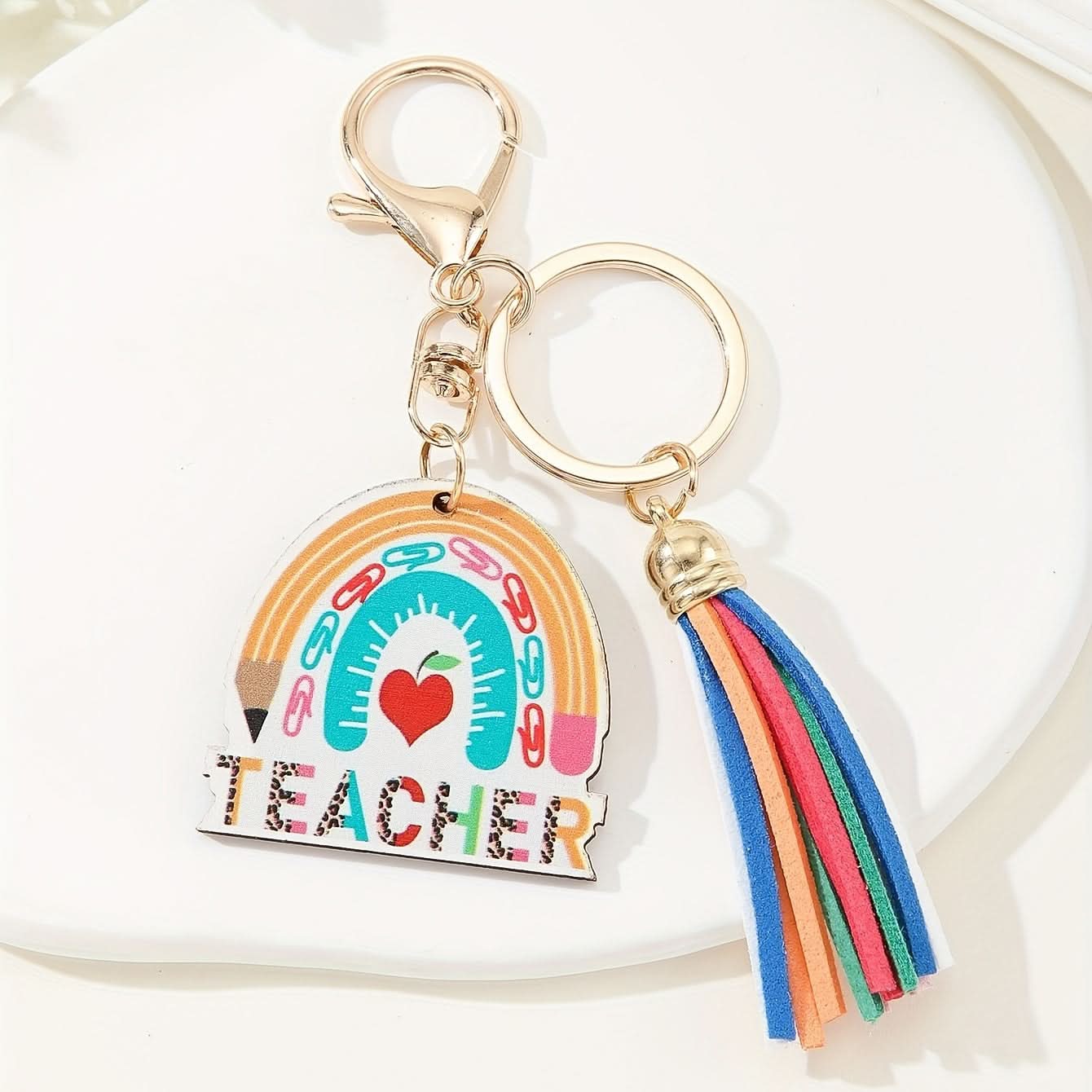 Vibrant Wooden Rainbow Tassel Keychain – Gift & Accessory